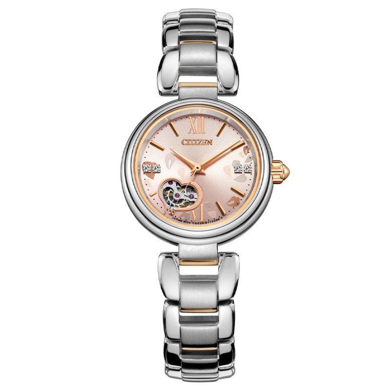 Citizen西铁城 机械手表紫藤花款镂空时尚优雅女表PR1024-84X 灰橙色