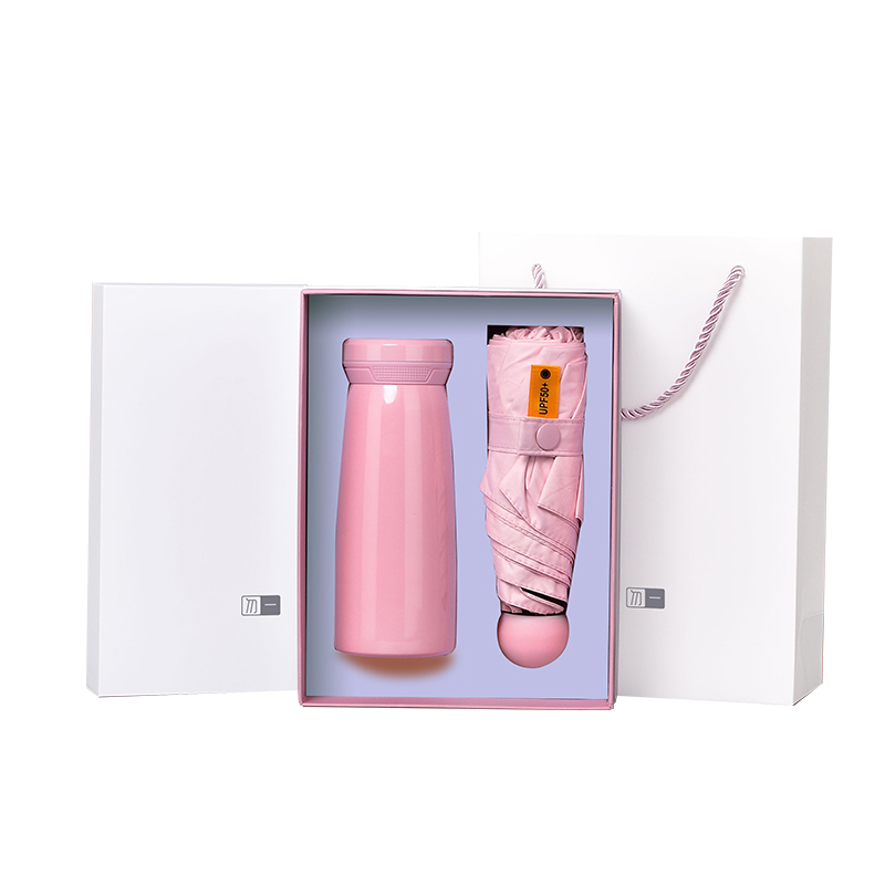 勿一 时尚生活套装 高档内外304保温杯+迷你伞QY416-2（单位：套） 粉色