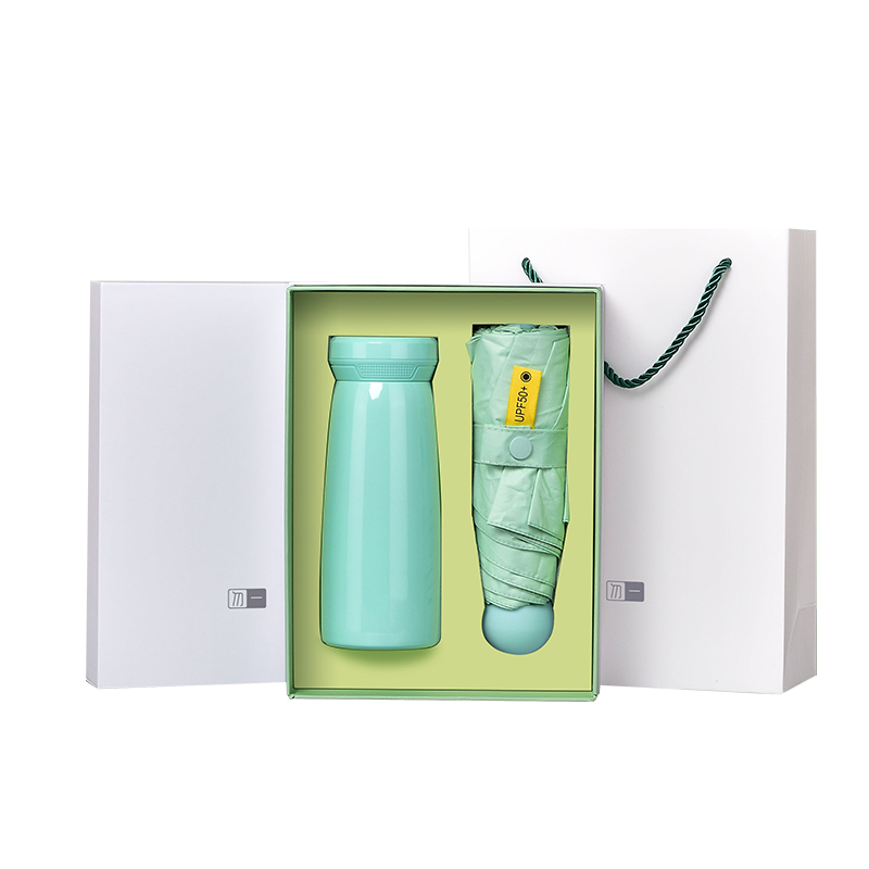 勿一 时尚生活套装 高档内外304保温杯+迷你伞QY416-2（单位：套） 绿色