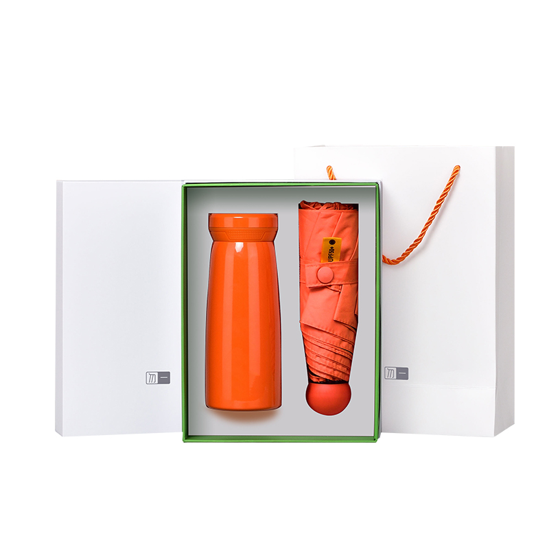 勿一 时尚生活套装 高档内外304保温杯+迷你伞QY416-2（单位：套） 灰橙色