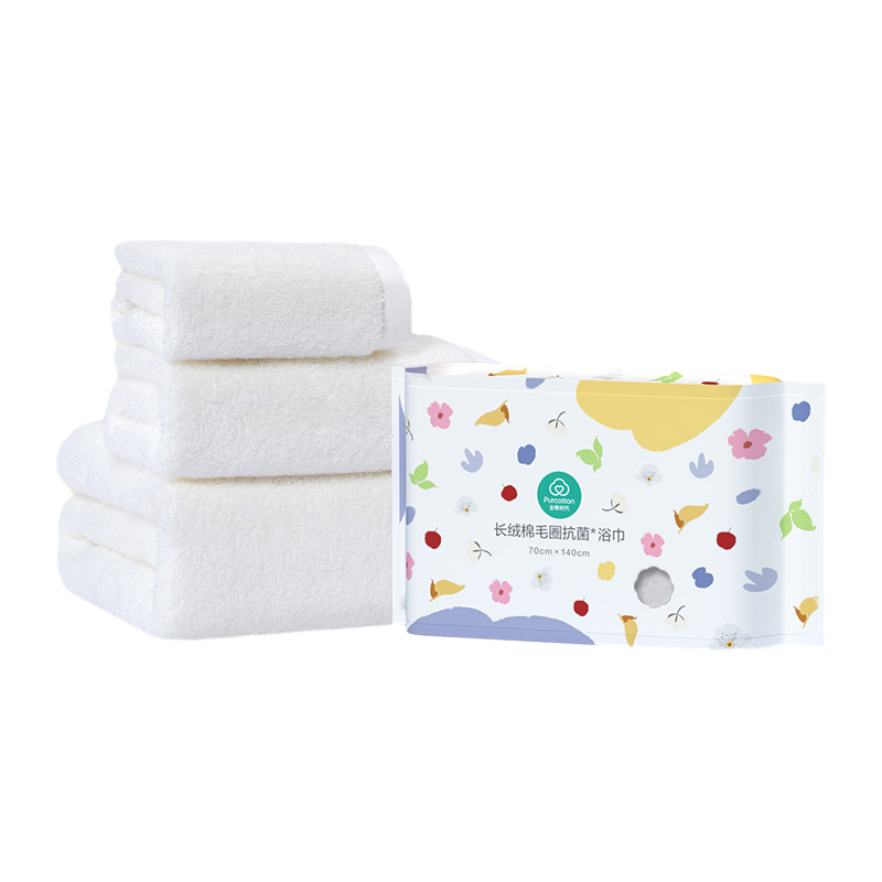 全棉时代长绒棉毛圈抗菌面巾 32cm&times;70cm 幻彩梨花白方面浴3件套 白色