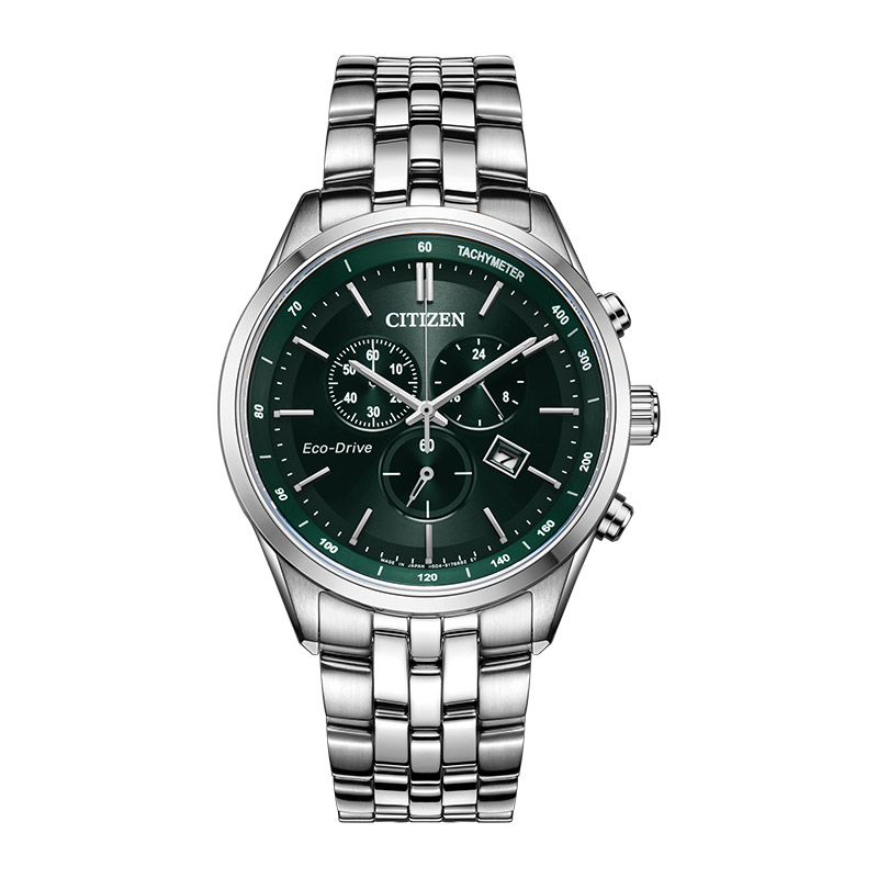 Citizen西铁城 光动能手表绿盘钢带时尚商务男表AT2149-85X 绿色