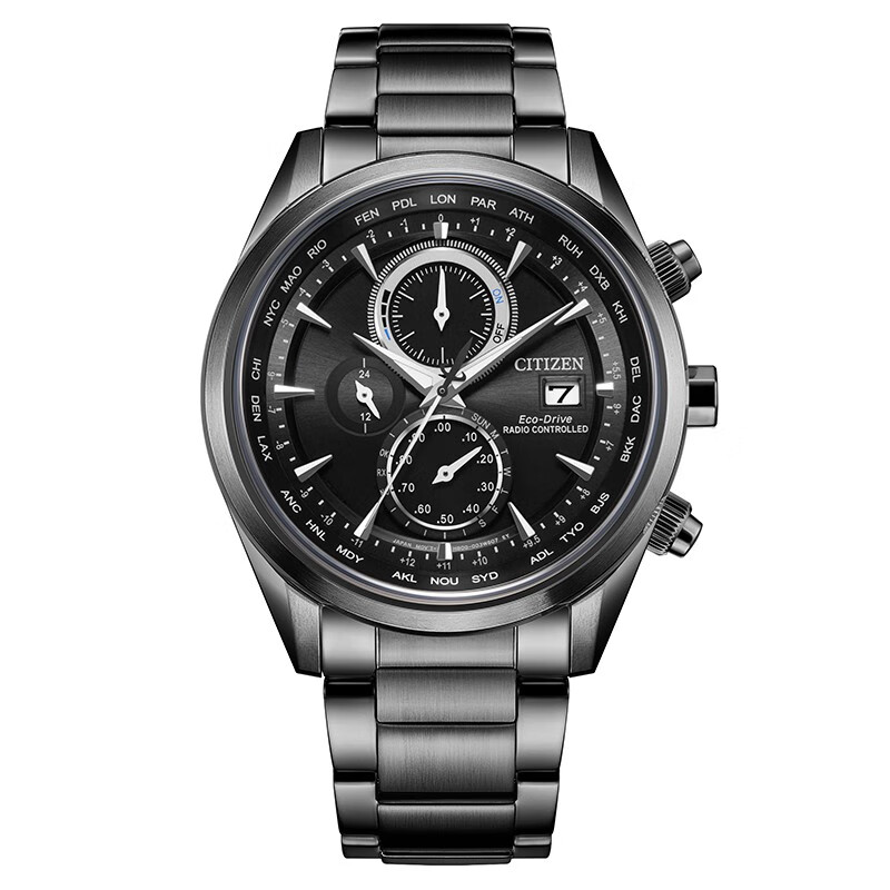 Citizen西铁城 空中之鹰系列 光动能电波手表黑盘钢带男表AT8265-81E（单位：块） 黑色