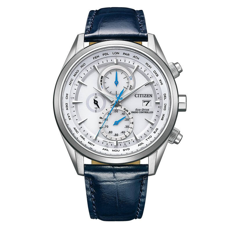 Citizen西铁城 空中之鹰系列 光动能电波手表白盘皮带男表AT8260-18A 白色