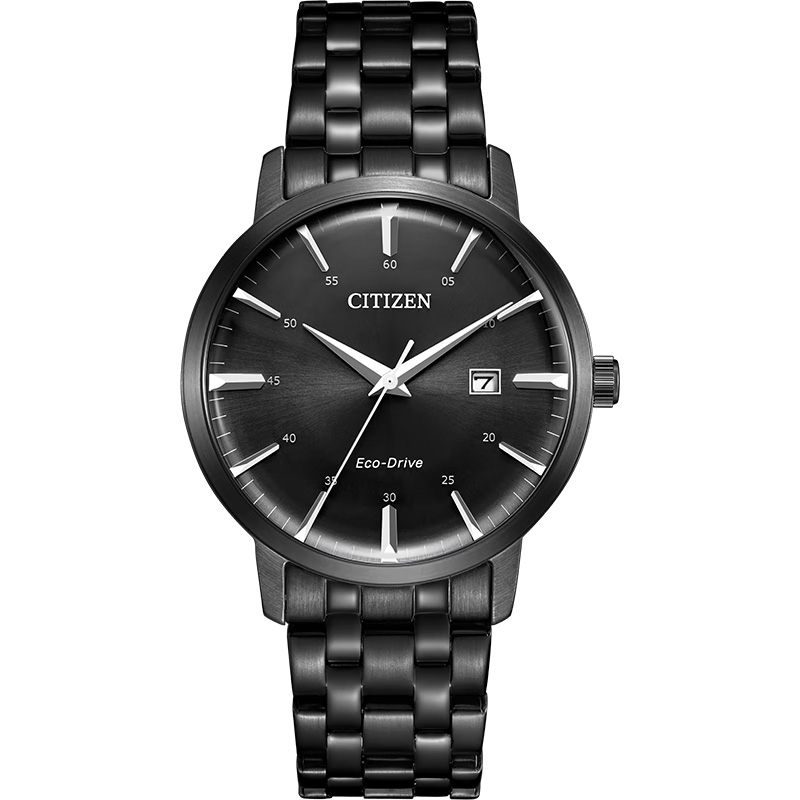 Citizen西铁城 光动能手表时尚简约黑盘钢带男表BM7465-84E 黑色