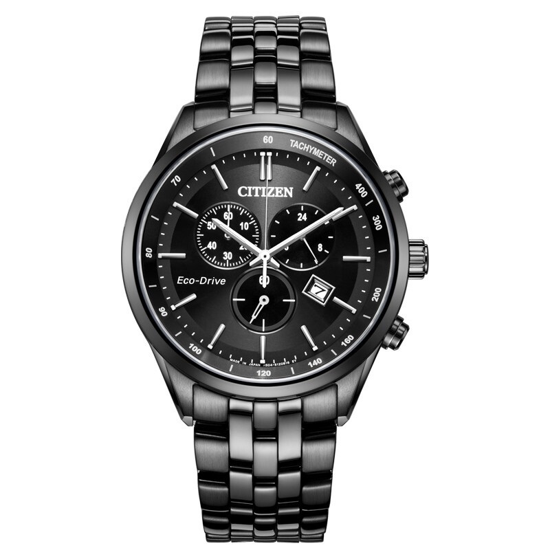 Citizen西铁城 光动能手表黑盘钢带时尚商务男表AT2145-86E 黑色