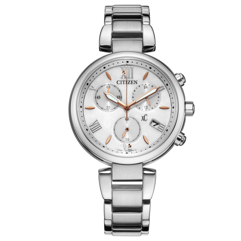 Citizen西铁城 xC系列 光动能手表时尚三眼白盘钢带女表FB1450-53A 白色