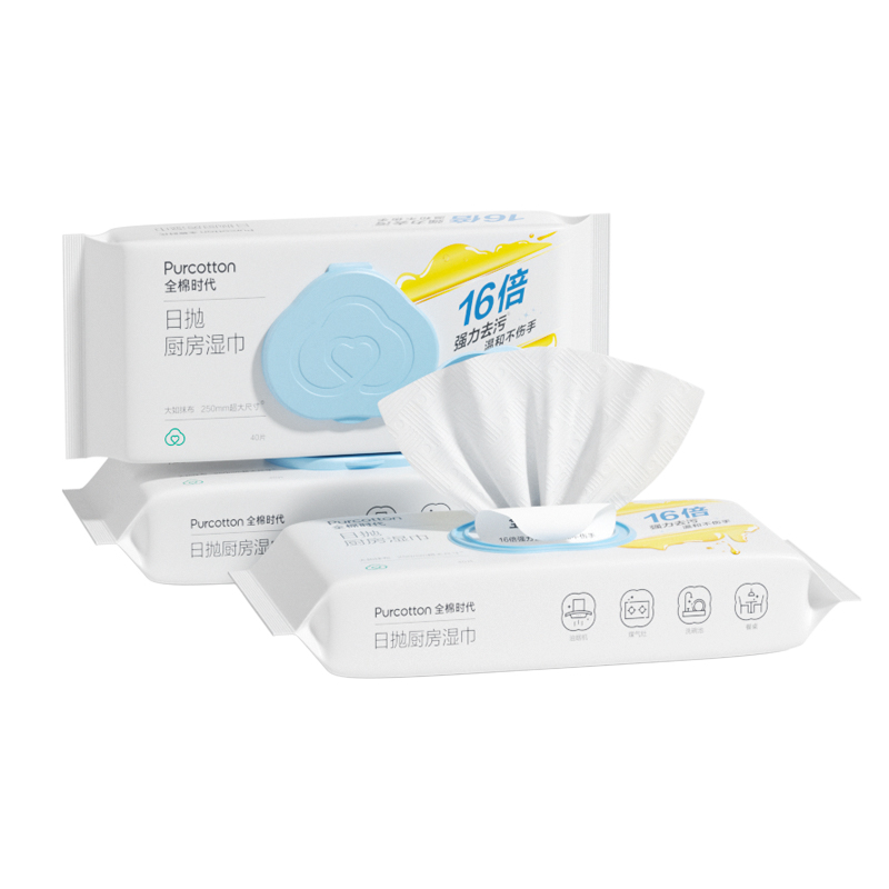 全棉时代日抛厨房湿巾80gsm 200x250mm 40片/包 3包（单位：包） 白色