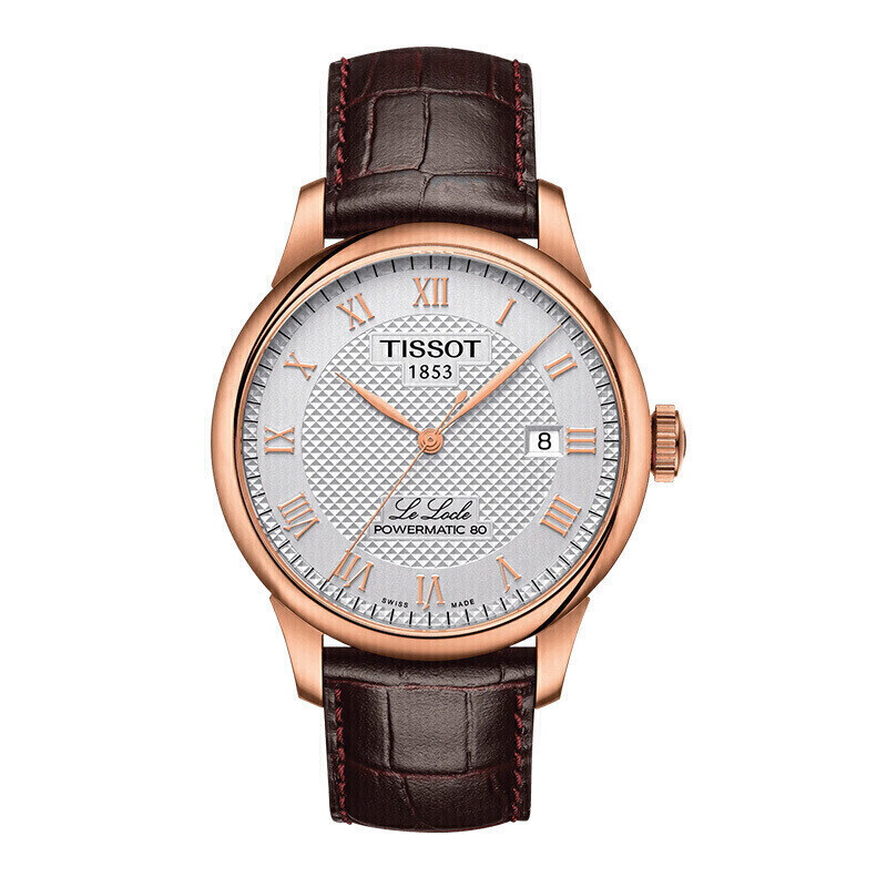 天梭（TISSOT）瑞士手表 力洛克系列腕表 皮带机械男表T006.407.36.033.00 金色