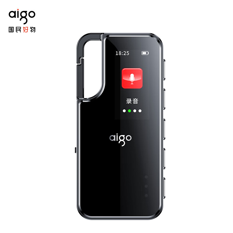 爱国者aigo MP3-206 音乐播放器一键录音笔TF卡扩容智能专业录音32G 黑色