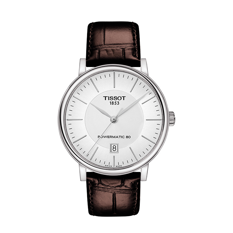 天梭（TISSOT）瑞士手表 卡森臻我系列腕表 皮带机械男表T122.407.16.031.00 白色