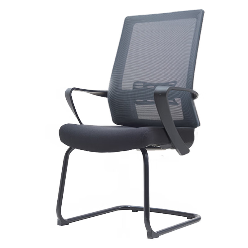 臻远ZY-6749办公椅弓形椅网面电脑椅学习椅中背弓形椅 深灰背黑座 黑色