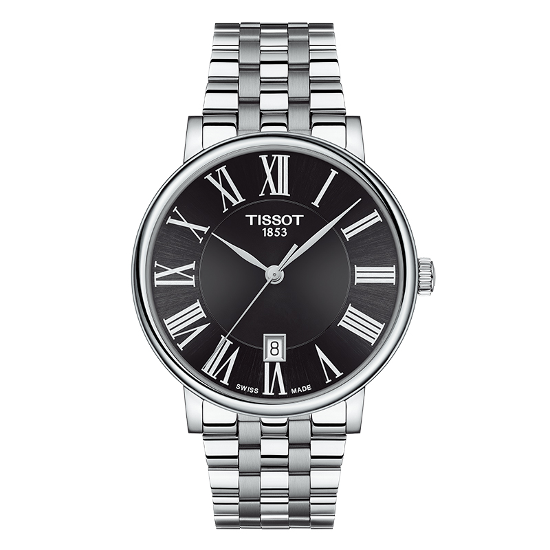 天梭（TISSOT）卡森臻我系列腕表 钢带石英男表T122.410.11.053.00 黑色