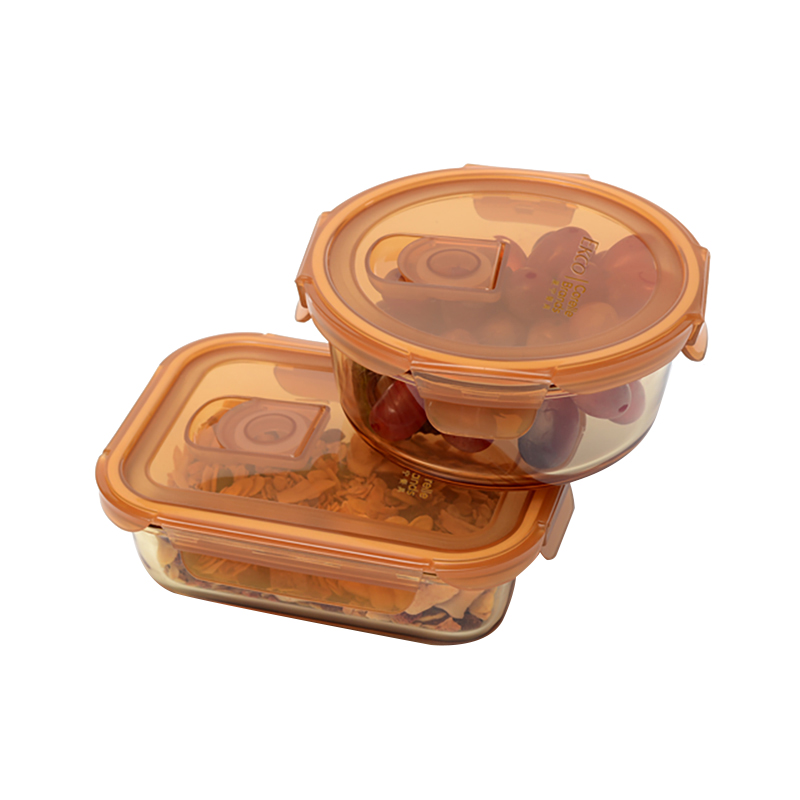 康宁EKCO琥珀色精致生活玻璃保鲜盒2件组-A EK-BXH-DLB2A-KZCL 褐色