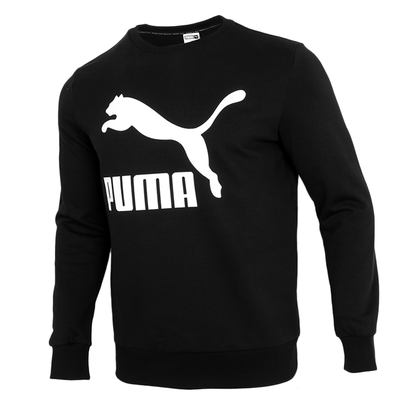 彪马（PUMA）男装卫衣 秋冬季新款户外运动服针织加绒保暖圆领休闲套头衫 531366-01 黑色 L