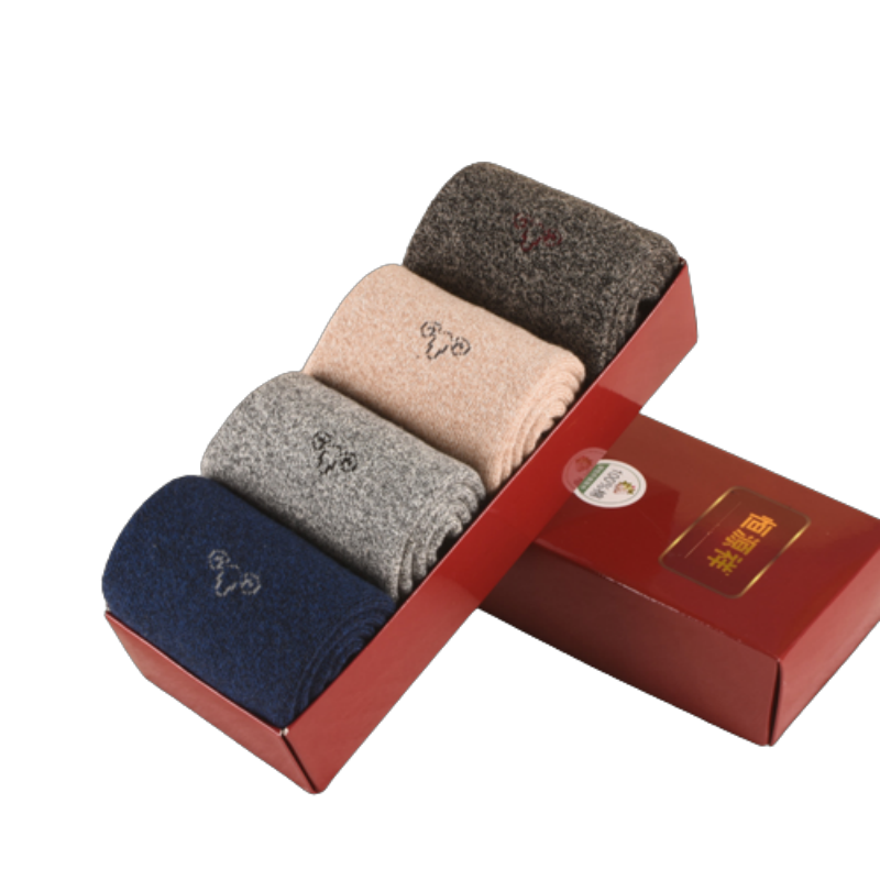 恒源祥棉毛圈男袜礼盒（四双装）米色1浅灰1上青1黑灰1（HYX015WZ）24-26cm（单位：盒） 24-26cm