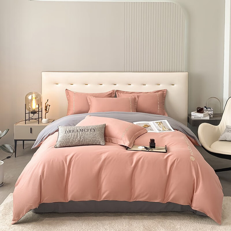 罗曼罗兰（ROMROL）轻奢四件套60s山茶花 浅豆沙 220*240cm/套 浅豆沙