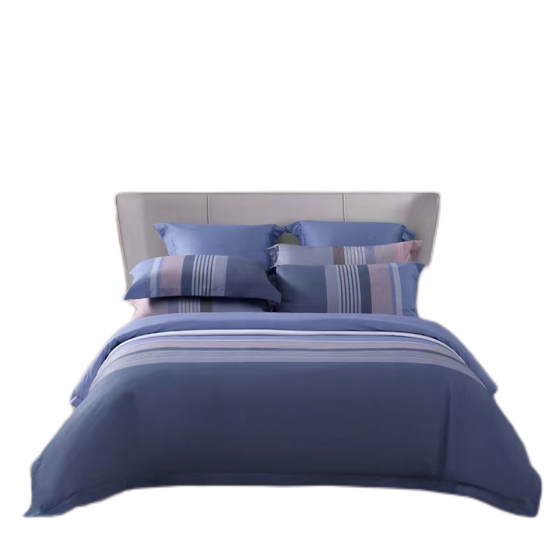 水星家纺四件套2m*2.3m宁静蓝全棉舒适 礼&middot;曲线格调 适用于1.5m床 宝石蓝