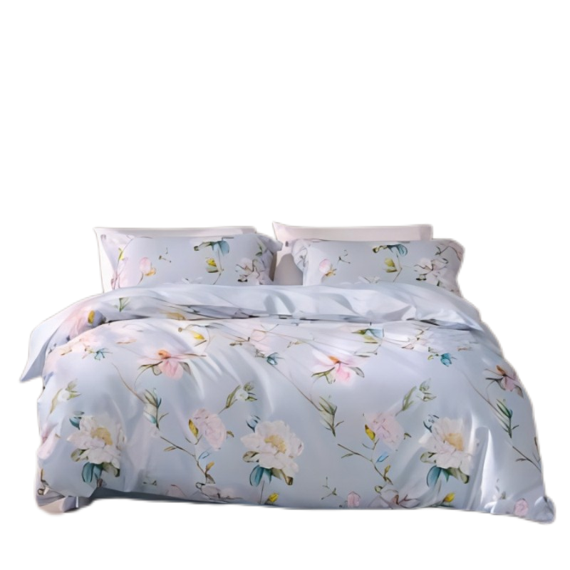 水星家纺四件套2m*2.3m淡蓝色花卉 全棉舒适 尚&middot;初晨繁花 适用于1.5m床 花卉图案 尼加拉蓝