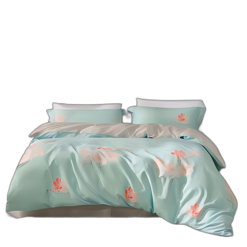 水星家纺四件套2m*2.3m长绒棉全棉面料 尚&middot;悠然时光 适用于1.5m床 嫩绿色 极光色