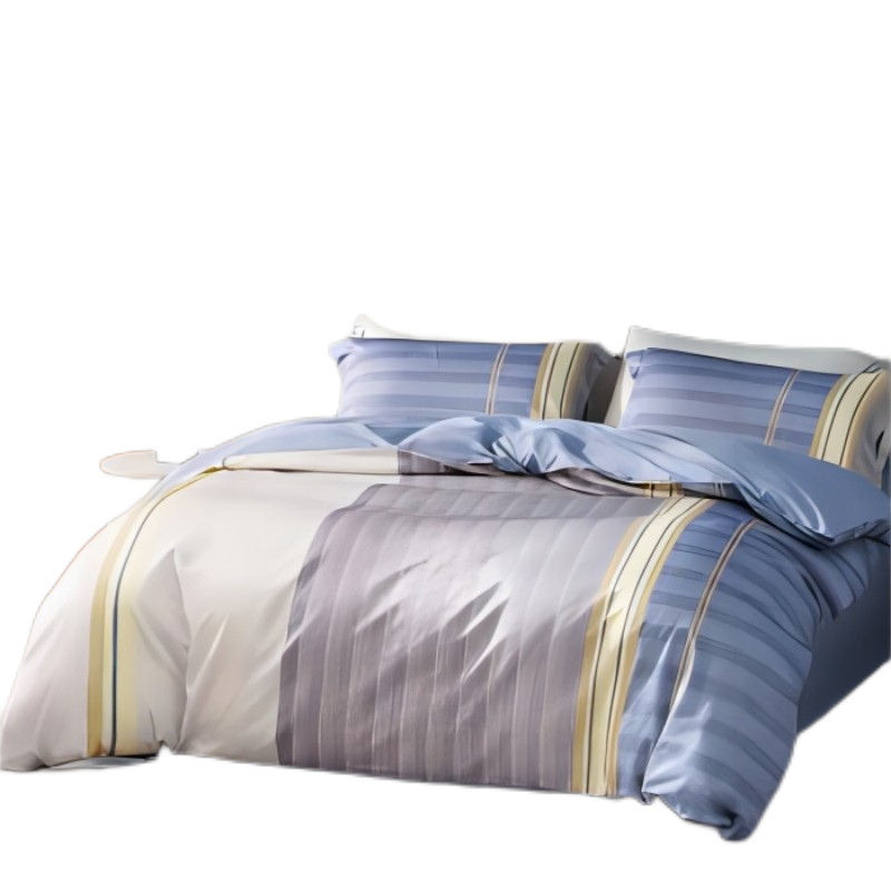 水星家纺四件套2m*2.3m长绒棉全棉面料 尚&middot;轻静 适用于1.5m床 条纹简约风 深蓝色