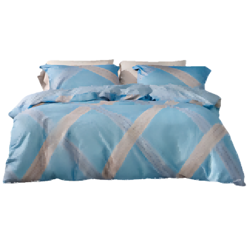 水星家纺四件套2m*2.3m长绒棉全棉面料 尚&middot;智绘 适用于1.5m床 宝蓝色简约条纹 宝石蓝