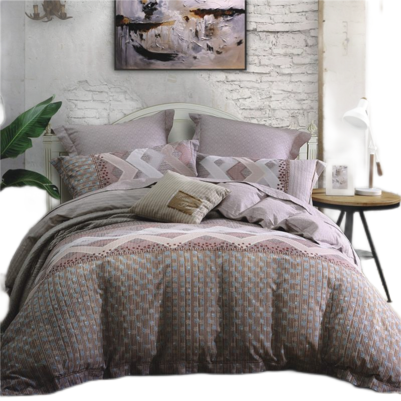 水星家纺磨毛四件套2m*2.3m 磨毛100%棉 瑾年 适用于1.5m床 蓝色/咖色 香槟色