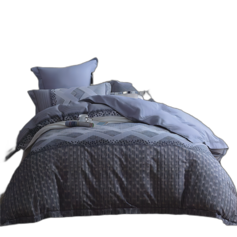 水星家纺磨毛四件套2.2m*2.4m 磨毛100%棉 瑾年 适用于1.8m床 蓝色/咖色 极光蓝 极光蓝