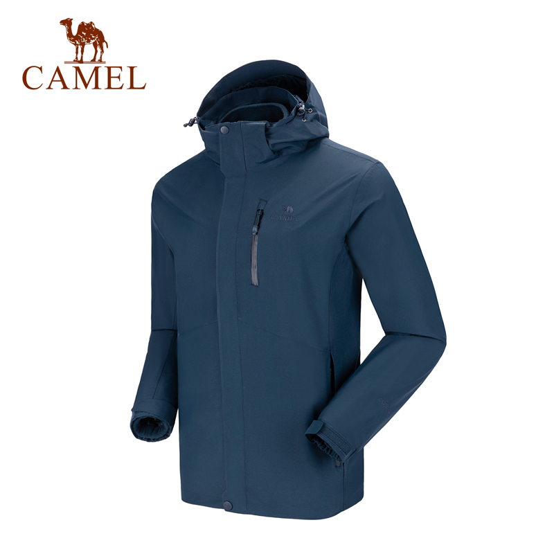 骆驼男款三合一抓绒加厚冲锋衣情侣款户外服装外套男 旅游登山服 V1W218257 件 绛蓝 XXXL