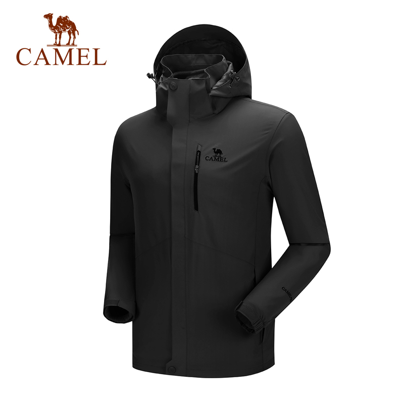 骆驼男款三合一抓绒加厚冲锋衣情侣款户外服装外套男 旅游登山服 V1W218257 件 黑色 XXL