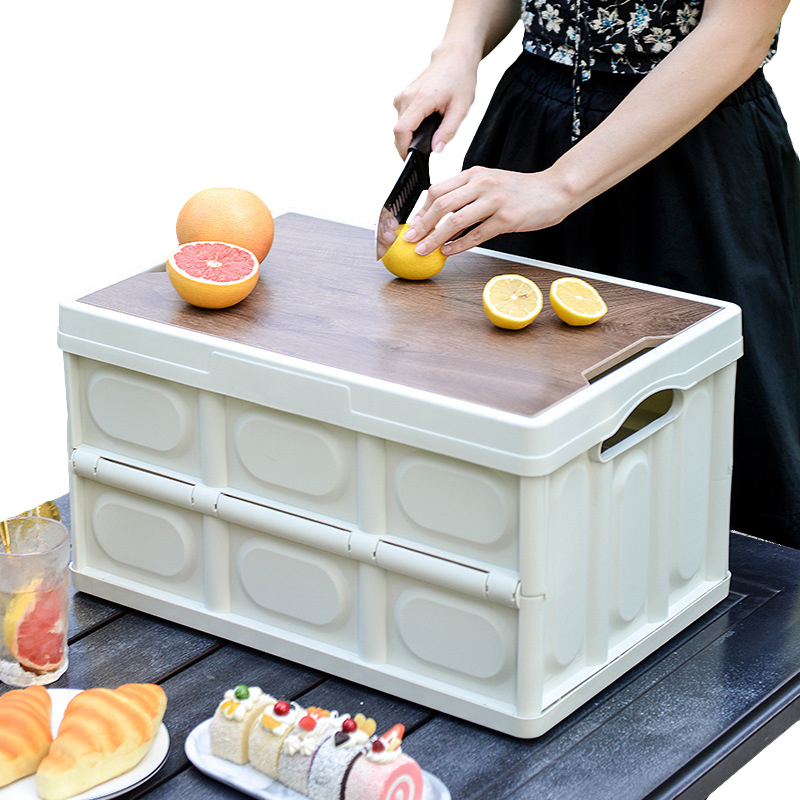 三极 TP2004  户外露营收纳箱可折叠便携野营整理箱（含木盖）单位：个 大号56L +防水袋   白色