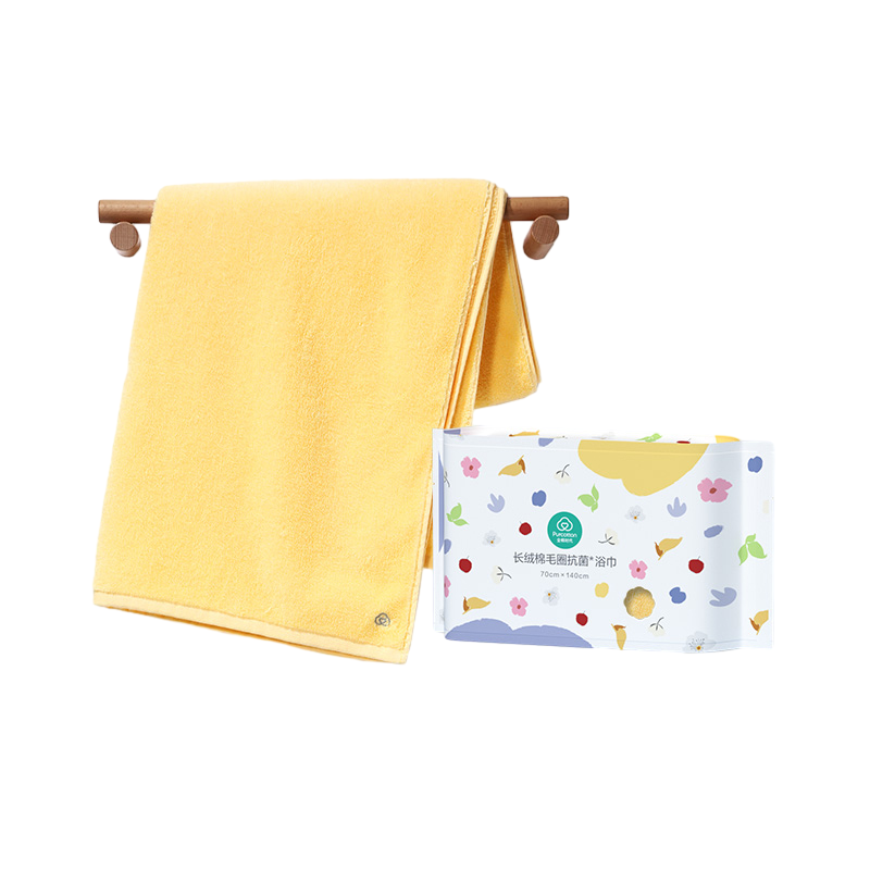 全棉时代长绒棉毛圈抗菌浴巾 70cm&times;140cm 幻彩麦卡黄 1条装 白色