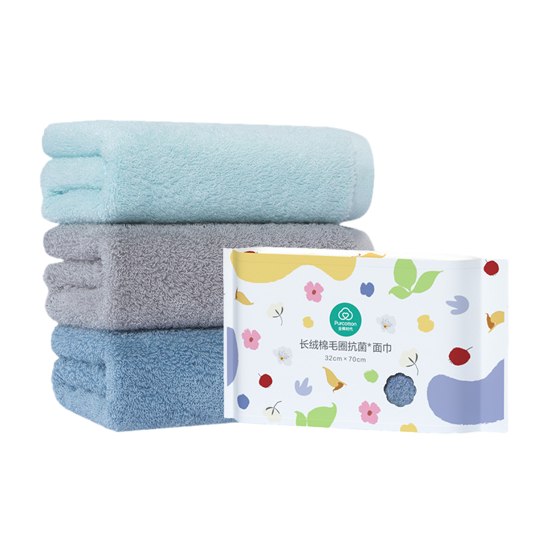 全棉时代长绒棉毛圈抗菌面巾 32cm&times;70cm 3条装 白色