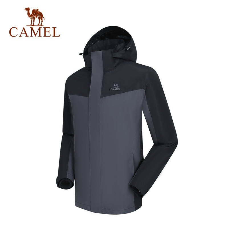 骆驼新款三合一抓绒冲锋衣情侣可拆卸防风防水拼色潮流户外服男 V1W249968 件 黑色/墨灰 S