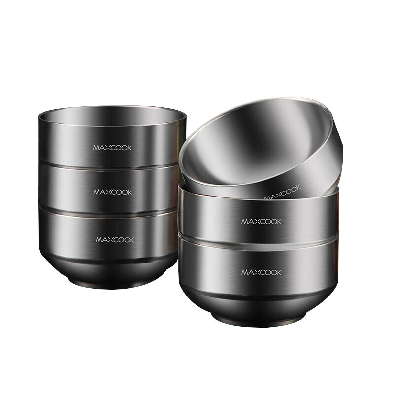 美厨304不锈钢韩式双层隔热汤碗13CM（6件套） MCWA612  