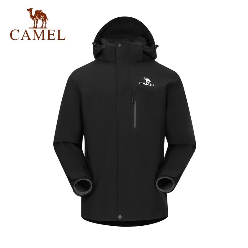 骆驼户外三防冲锋衣男女同款三合一可拆卸两件套登山服713CAFO005件 幻影黑 L