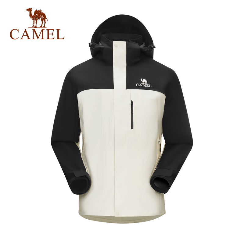 骆驼户外三防冲锋衣男女同款三合一可拆卸两件套登山服713CAFO005件 幻影黑/月光白 XXXL
