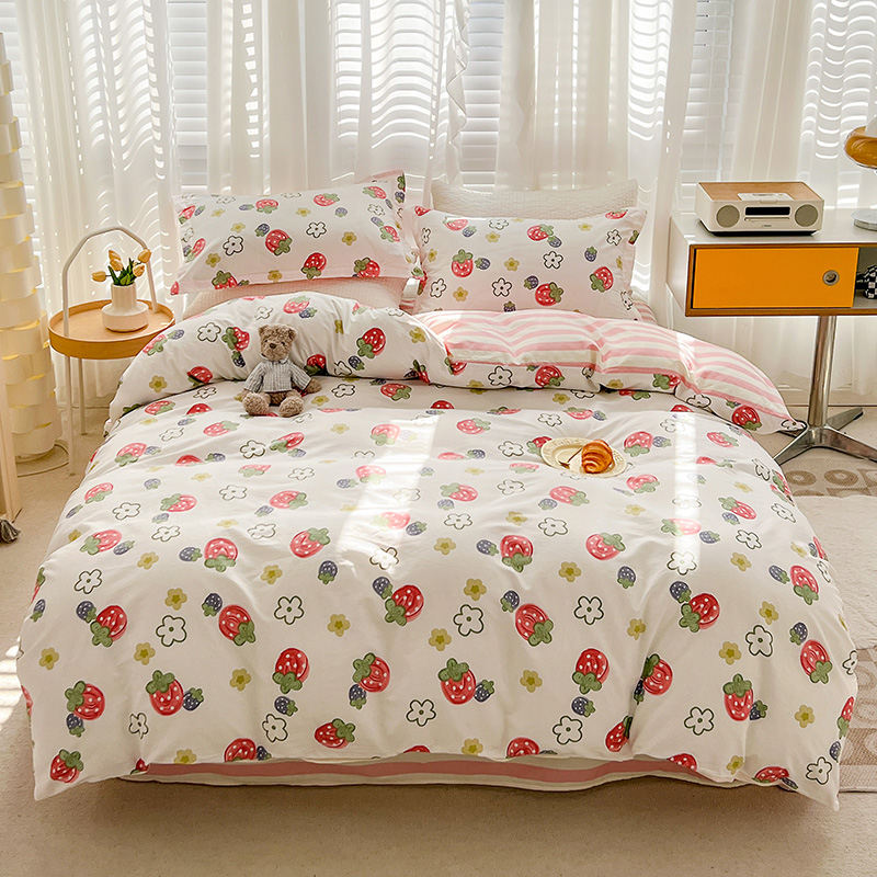 帛享家纺 高密全棉四件套BXQSX-34101单位（套） 草莓园 四件套（适合1.5/1.8m床使用）