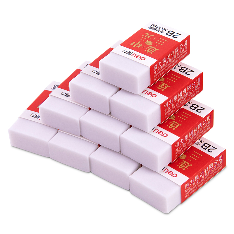 得力7550  36块连中三元系列中考高考学生2B考试白色橡皮擦（单位：盒） 白色
