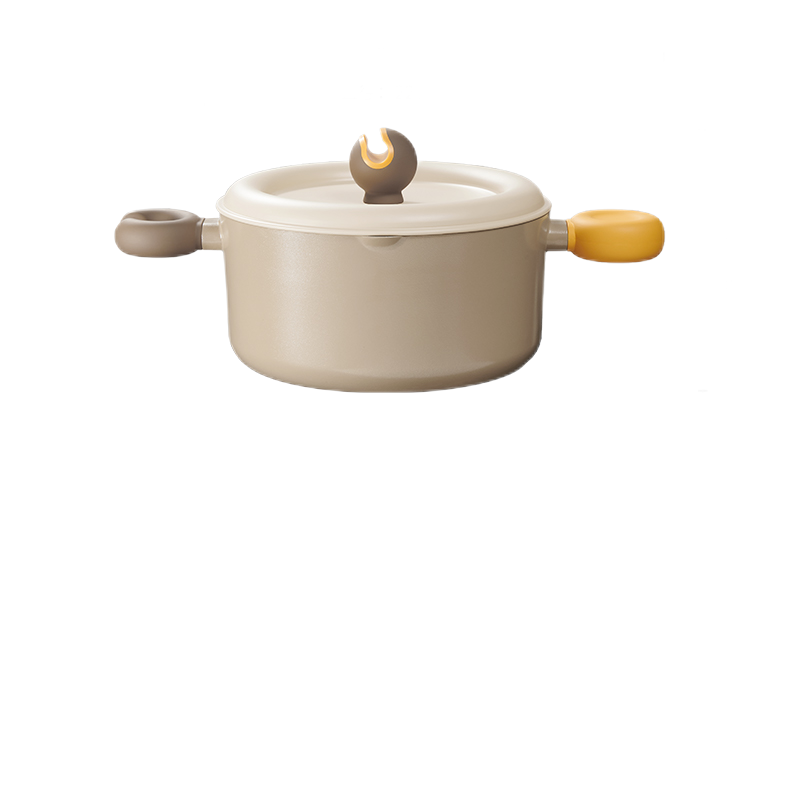 懒米铃铛汤锅麦饭石色不粘双耳煮锅泡面锅明火电磁炉通用 22cm（单位：台） 太妃糖