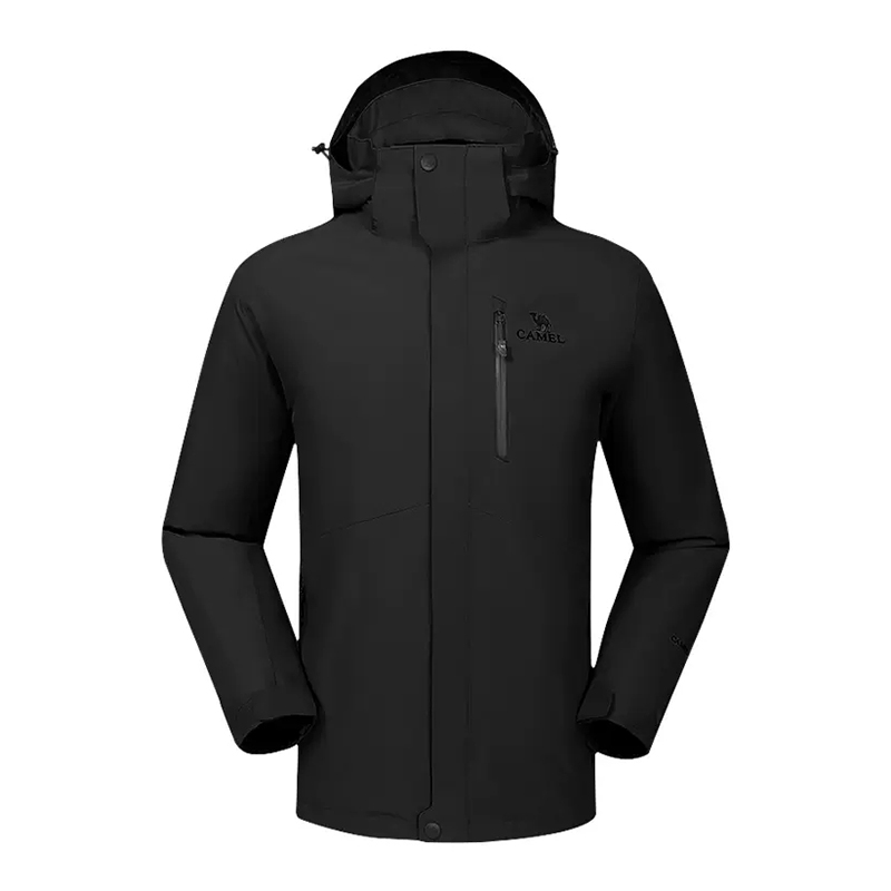 骆羽绒三合一可拆卸情侣款冲锋衣男 户外防风防水耐磨登山外套V1W218255件 黑色 XXL