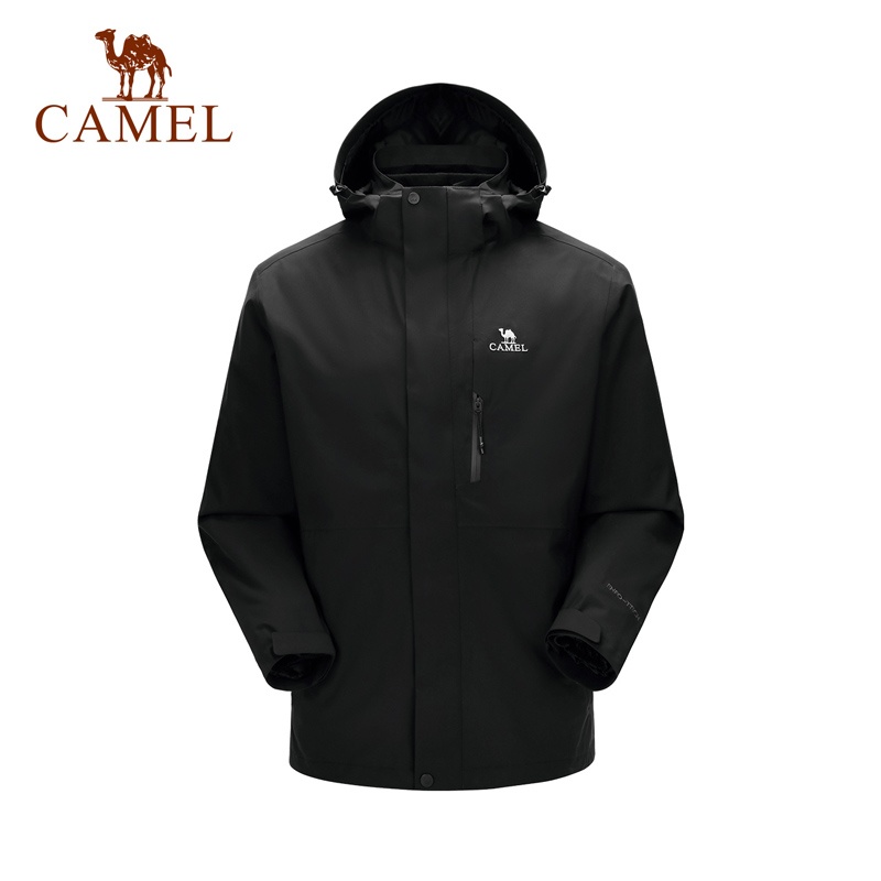 骆驼鹅绒冲锋衣男女三合一羽绒服外套冬季加绒加厚三防户外登山服7D12267534件 幻影黑 XL