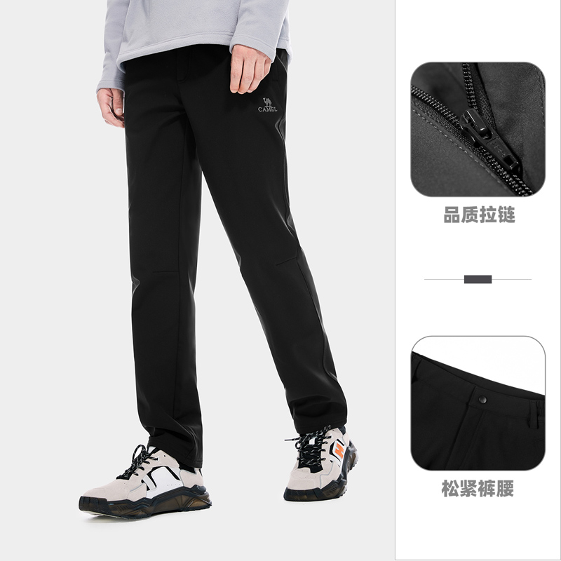 骆驼户外软壳裤长裤秋季新款保暖休闲裤防泼水防风登山裤A1W1VV126条 黑色 XXL