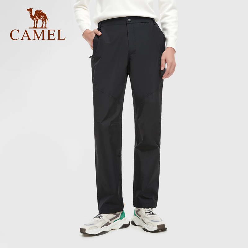 骆驼（CAMEL）户外冲锋裤春秋昉水昉风耐磨钓鱼裤登山裤长裤子V1W268277条 黑色 M