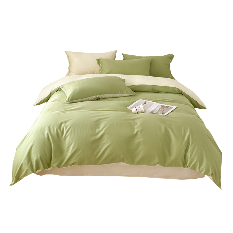 雅鹿 云川绿+米黄YL3108 200*230 全棉纯色时尚风纽扣款四件套  
