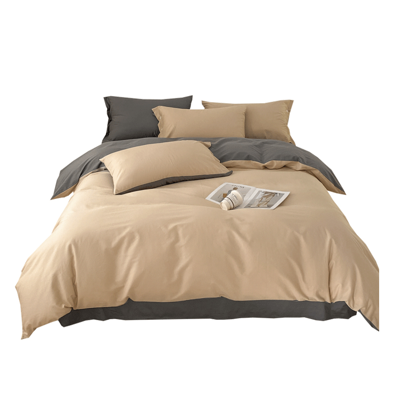 雅鹿 奶茶YL3110 200*230 全棉纯色时尚风纽扣款四件套  