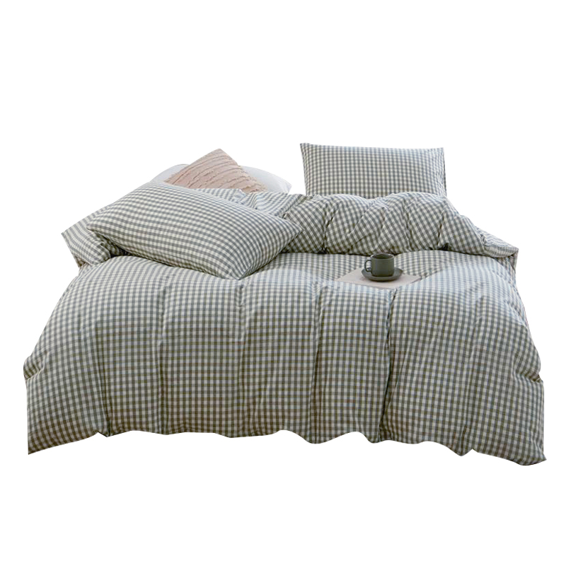 雅鹿 绿小格YL3111 200*230 無印风色织水洗棉四件套  