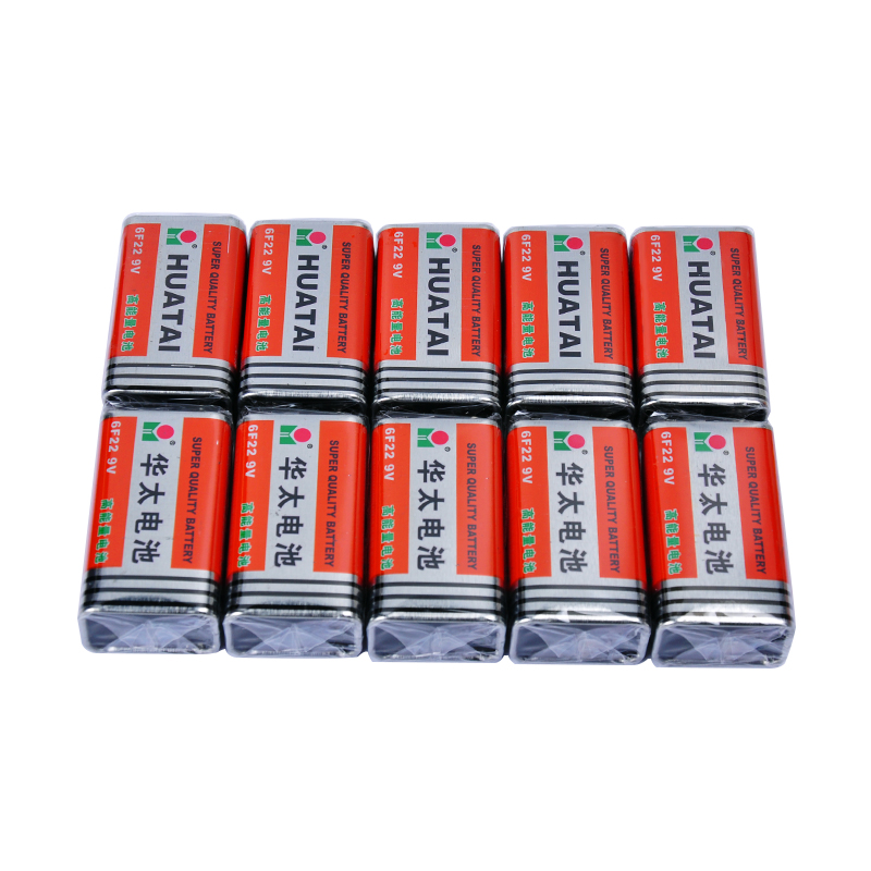华太 9V碳性电池 6F22/九伏方形碳性电池10粒/盒装 适用：万用表/烟雾探测器/电动玩具/遥控 红色