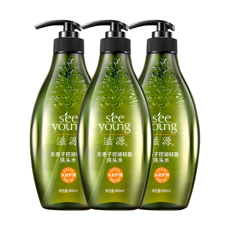 滋源（seeyoung）无患子洗发水控油轻盈洗发露无硅油男女士清爽蓬松洗头水400ml*3瓶 雾雨绿