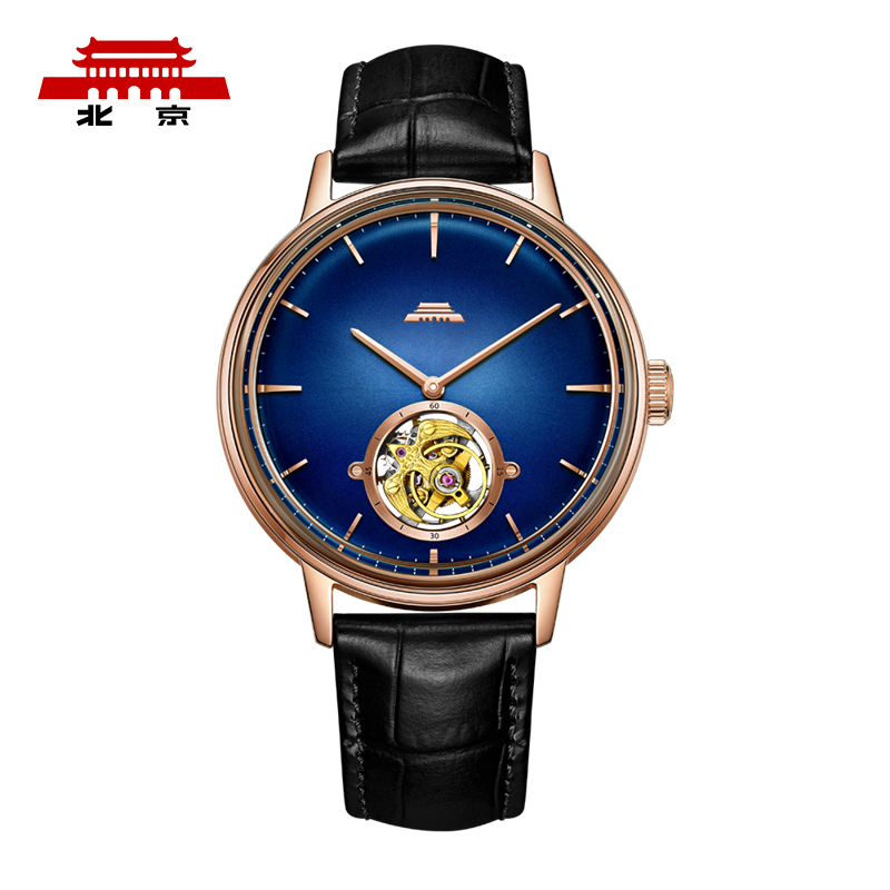 北京手表色彩陀飞轮手动机械手表男限量防水高端国表名表礼物腕表 天色-BG080007／只 蓝色